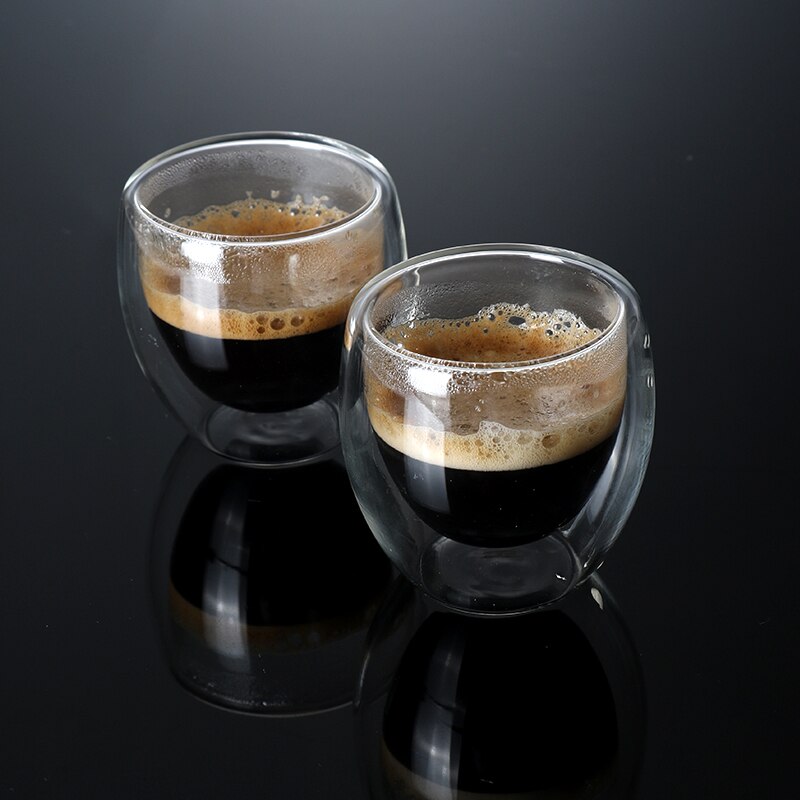 Set van 80ml dubbelwandige geïsoleerde glazen koffiekopjes voor het drinken van theekopjes, starbucks-kopjes en espressokopjes.