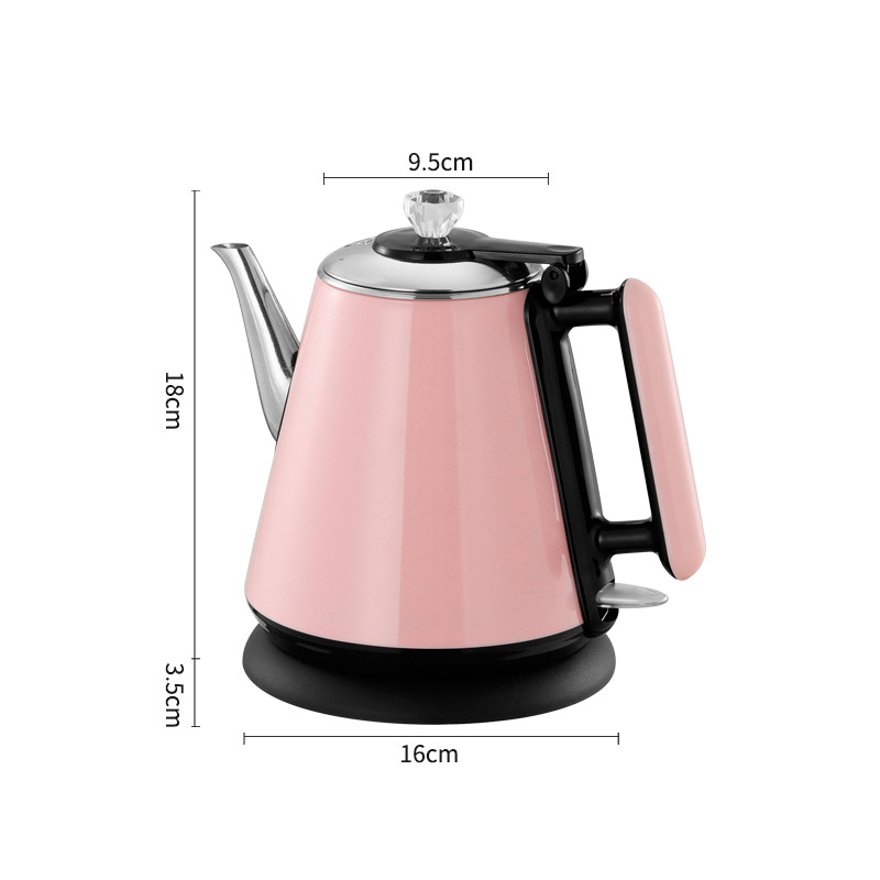 Hushållsvattenkokare med 1.2l vattenvärmare rostfritt stål tebryggare kaffekanna dubbelskiktad skållningsfri vattenkokare: Rosa