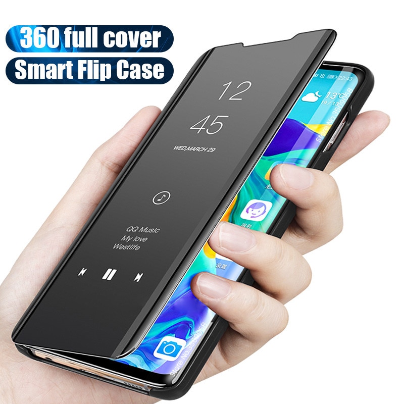 Smart spejlflip etui til huawei  p30 lite light pro clear view cover til huawei  p 30 30 lite 30 pro  p30 lite  p30 pro stående coque