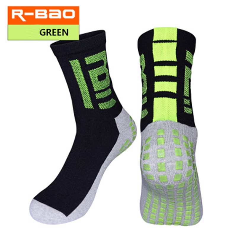 R-bao fodboldsokker i frotté for voksne høje skridsikre fodbold korte sokker tykkere deodorant antibakterielle sportsstrømper: Grøn