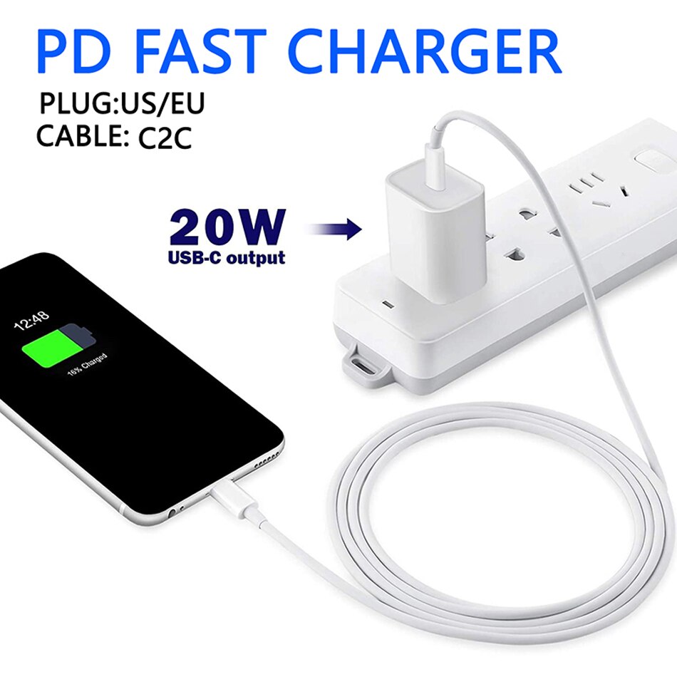 Ladegerät mit 20w eu/us-steckern und pd-usb- 3.0 -typ-c-kabeladapter für iphone 13, 12 mini, 11 pro max, macbook pro und air