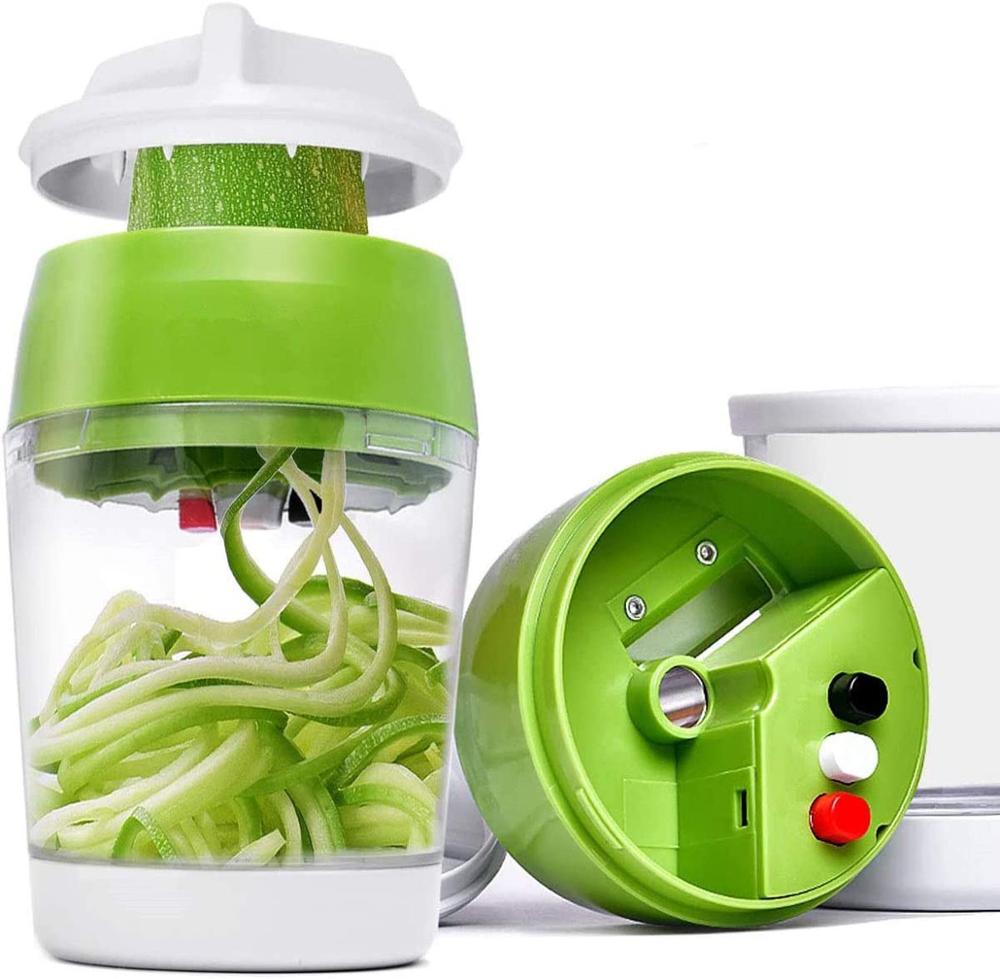 Handheld Spiralizer krajalnica robić warzyw 5 w1 regulowana spiralna obieraczka z pojemnikiem makaron z cukinii Spaghetti producent krajalnica spiralna