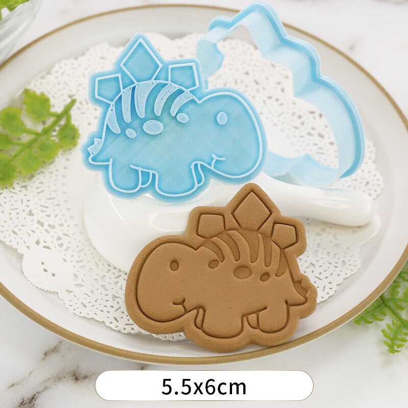 Molde para hornear de dibujos animados dinosaurio cortador de galleta bizcocho herramienta para hornear 3d tres dimensiones tipo de prensa casa molde de galleta de plástico: BT2009-YD027-2