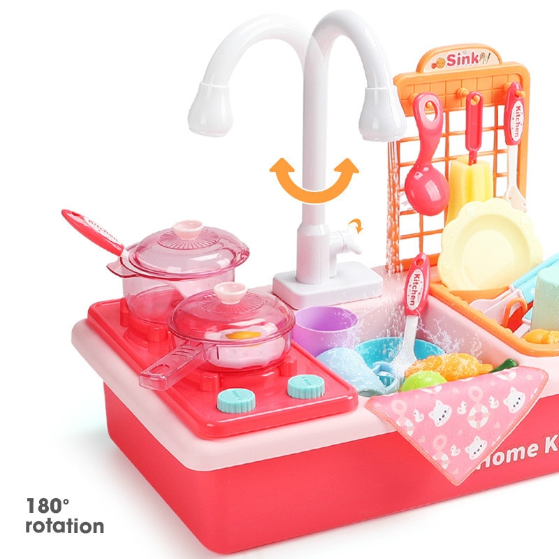 Pretend Play Kitchen Toys with Electric Water Wash Basin Kit for Children Kids Plastic Simulation Electric Dishwasher Sink