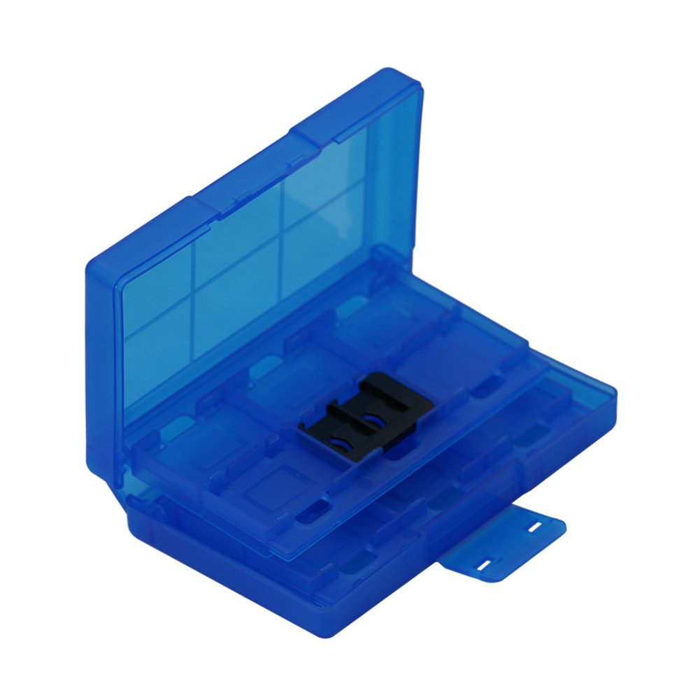 Nintendo switch card case 24 in 1 game storage case holder for nintendo switch ns protective storage box with 2 tf card slots: Blue