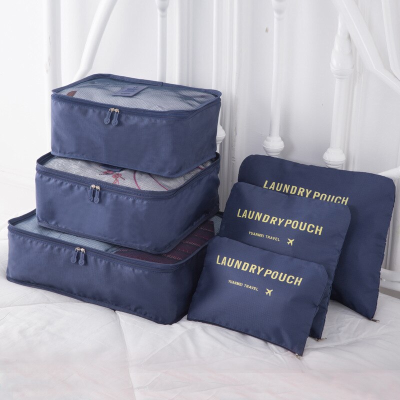 6 PCS Travel Storage Bag Set for Clothes Tidy Organizer Wardrobe Suitcase Pouch Travel Organizer Bag Case Shoes Packing Cube Bag: Navy