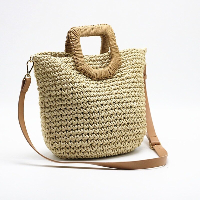 Neue beliebte frauen stroh tasche papier schultern hand-woven tasche kunst und hobby karte woven tasche strand tasche: beige