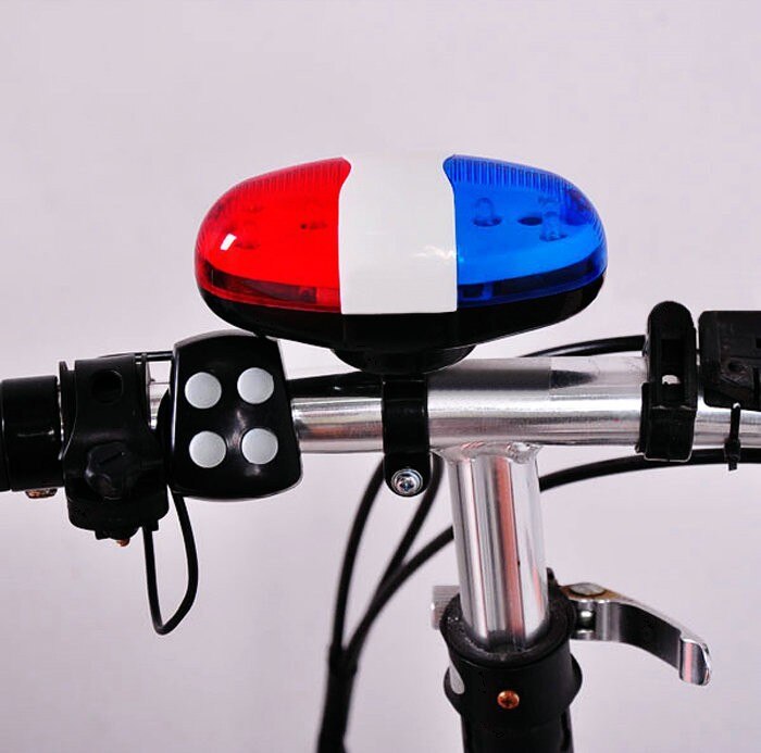 Cykeltilbehør 6 lysdioder 4 tone lyde cykler klokke politi lys elektronisk horn sirene til børns cykel scooter