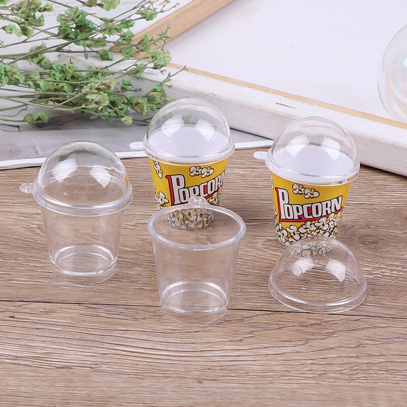 10 stücke DIY Reize Kunststoff Tassen Miniatur Nette Mini Tasse mit Kuppel Deckel Puppe Haus Popcorn Eis Schmuck Zubehör