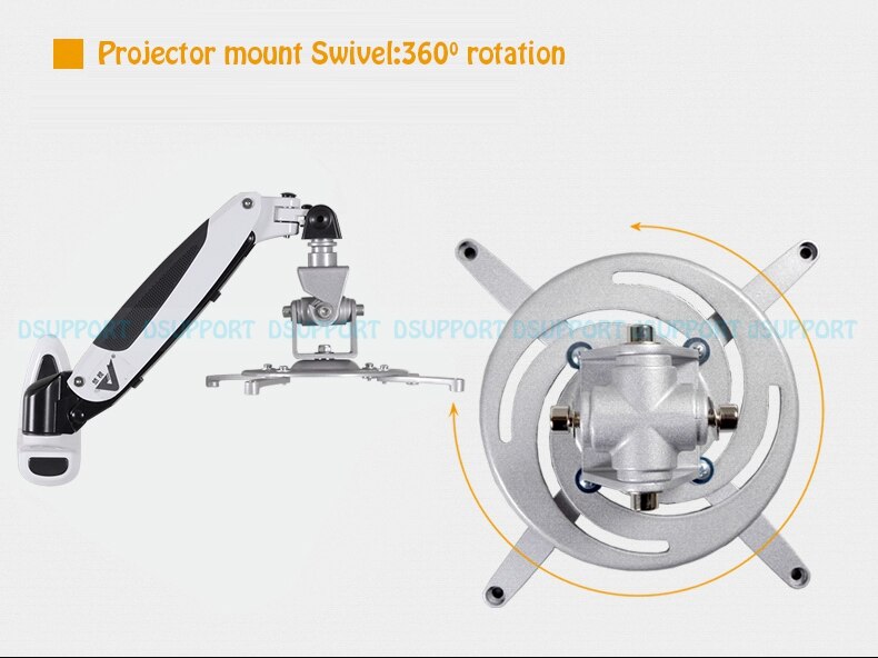 PR03B Aluminum Alloy 360 Degree Projector Wall Mount Full Motion Retractable Universal Projector Hanger Bracket