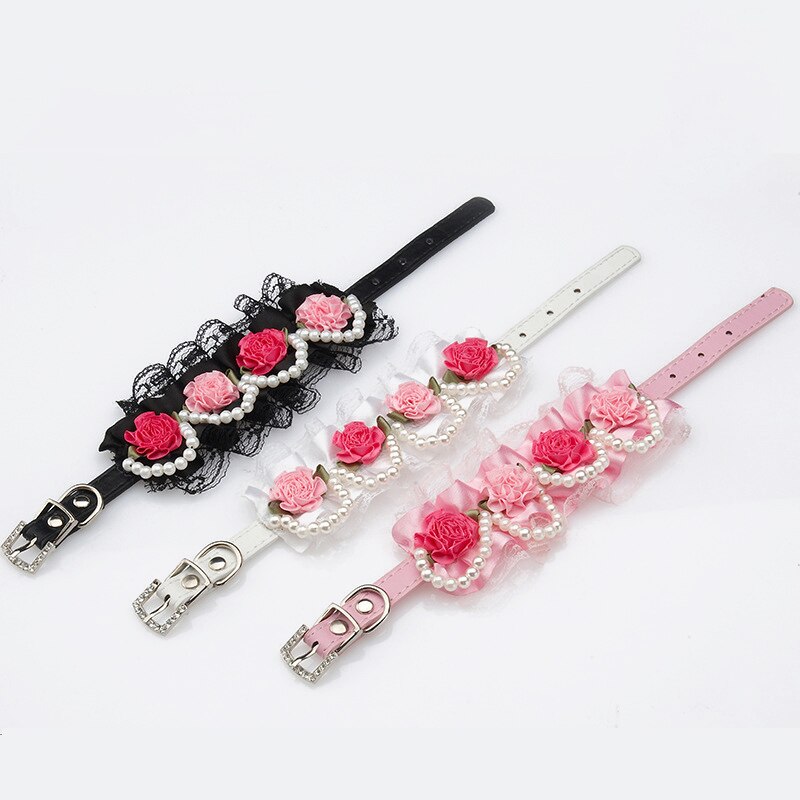 Pets Supplies Lace Pearl Decoration Cute Bichon Frise Teddy Puppy Dog Cat Collars Handmade Flowers For Kitten Pet Accessories