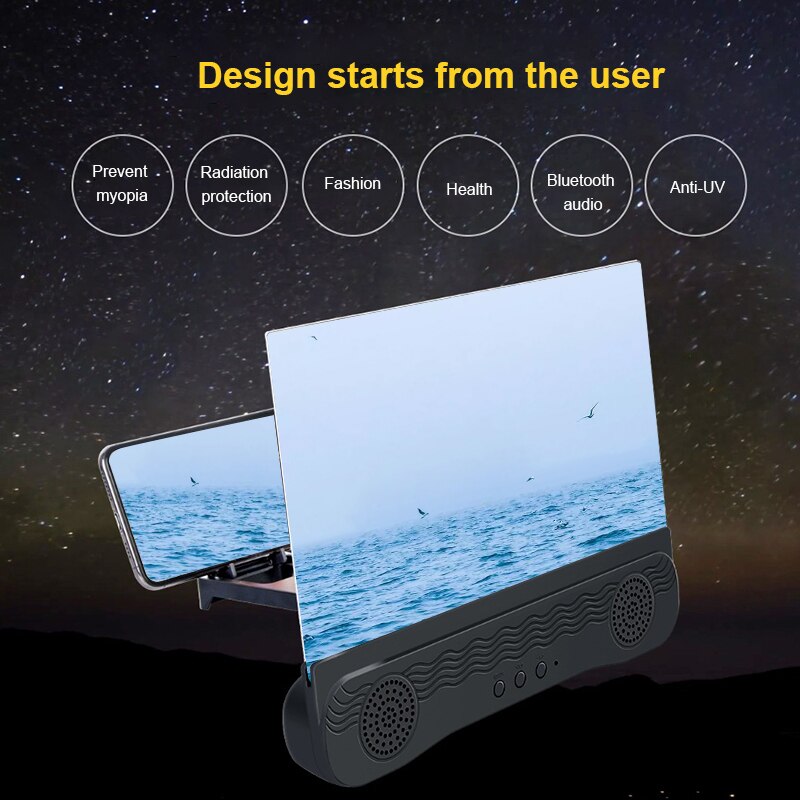 Universele Vergrootglas 12 Inch 3D Telefoon Screen Versterker Voor Iphone Samsung Dunne Opvouwbare Mobiele Telefoon Versterker Stand Twee Luidsprekers