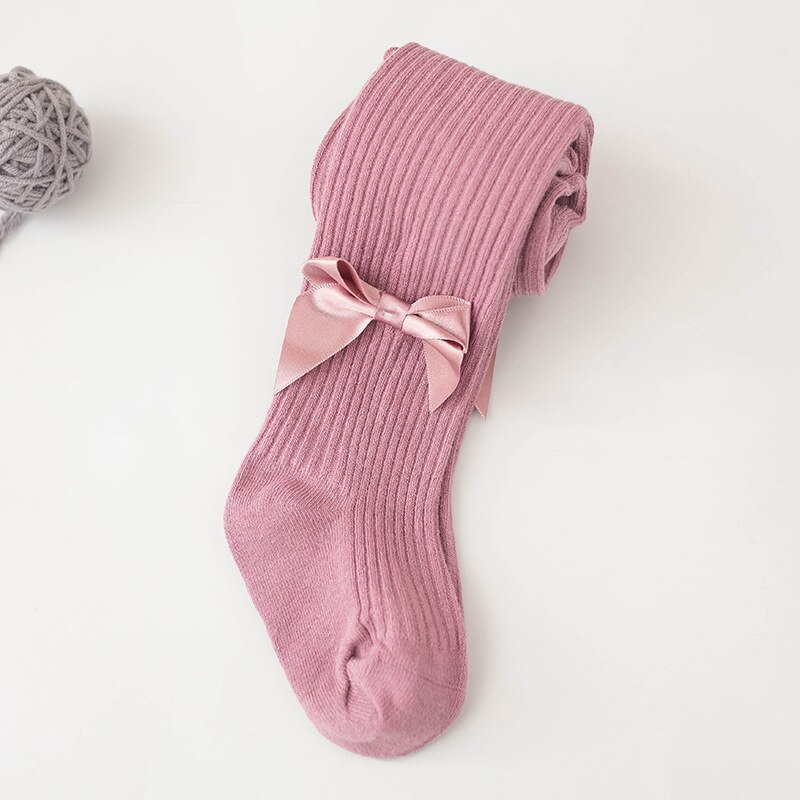 0-4 Jaar Oude Winter Warm Boog Leggings Baby Katoen Boog-Knoop Panty Elastische Kinderen Meisjes Geribbelde Kousen meisjes Voor Leggings: Paars / M 1-2Years