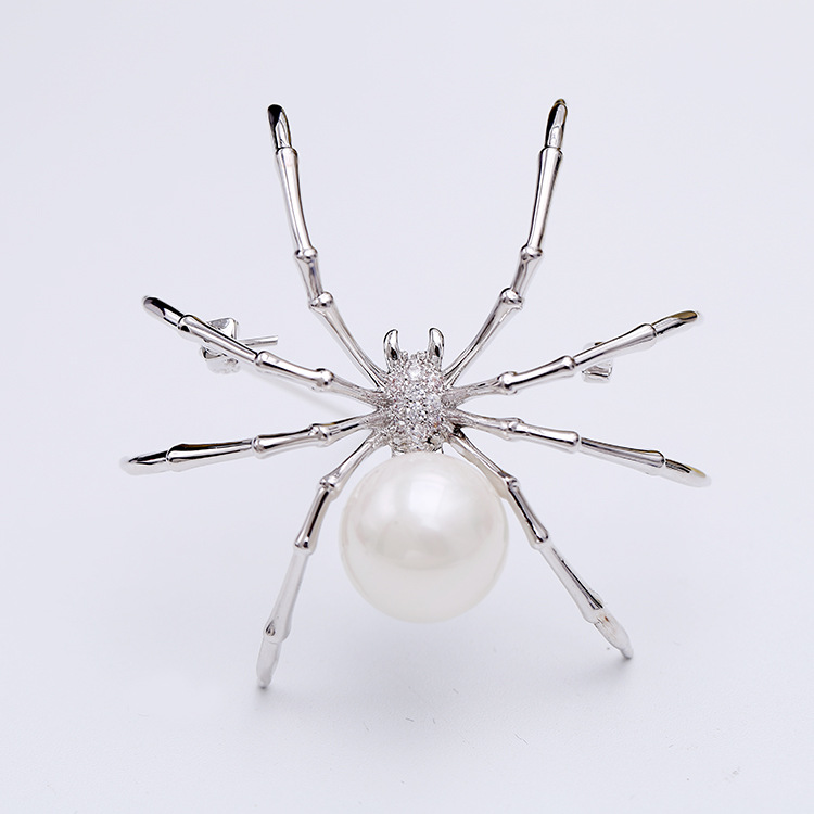 Spilla creativa esagerata ragno bianco nero uomo donna vestiti da festa sciarpa accessori spille regalo: Verde smeraldo / Oro-colore