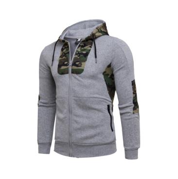 Outdoor winter antumn Men\'s army green camouflage fleece cardigan sports jogging training leisure coat teenagers: L / light grey