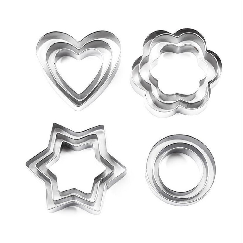 Juego de moldes de acero inoxidable para galletas, utensilios para hornear, molde para fruta, huevo cortado, forma de estrella, corazón, redondo, 12 unids/set: Default Title