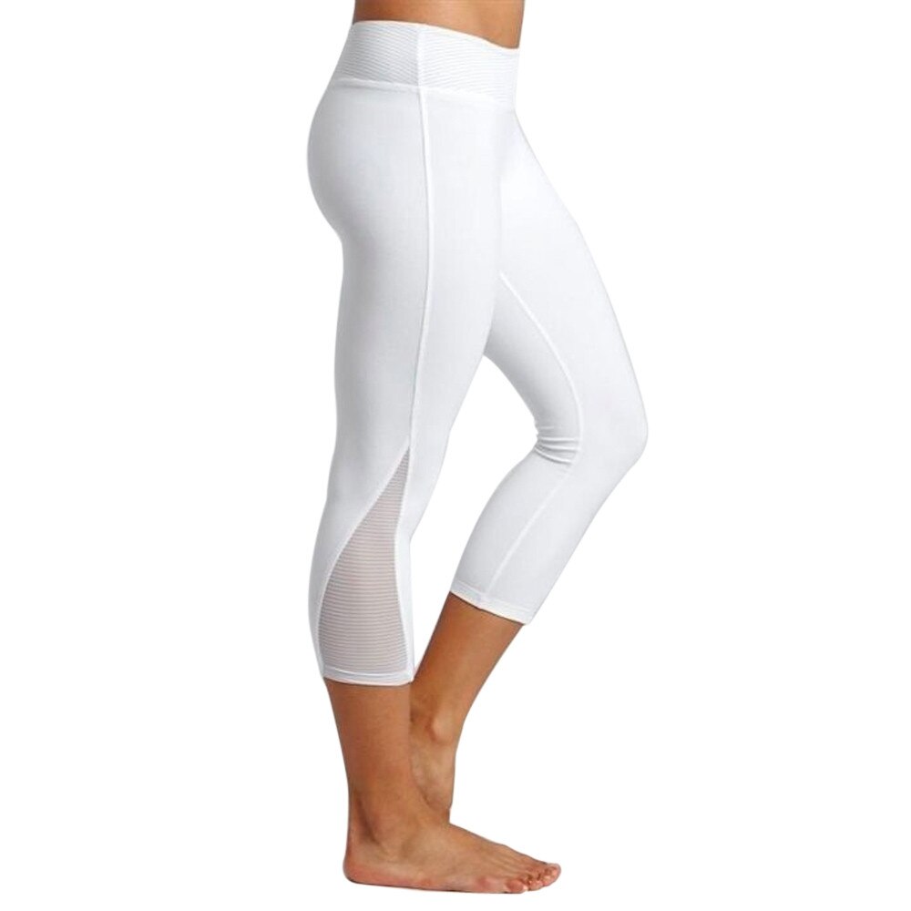 Kvinders yoga leggings fitness sport gym beskårne leggings kører slanke stramme bukser kvindelig ensfarvet afslappet yoga bukser #40: Hvid / M