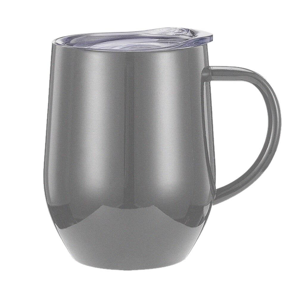 Double Wall Sealed Stainless Steel Cup Portable Healthy Coffee Champagne Curved Handle Unbreakable Home Office Wine Leak Proof: Silver