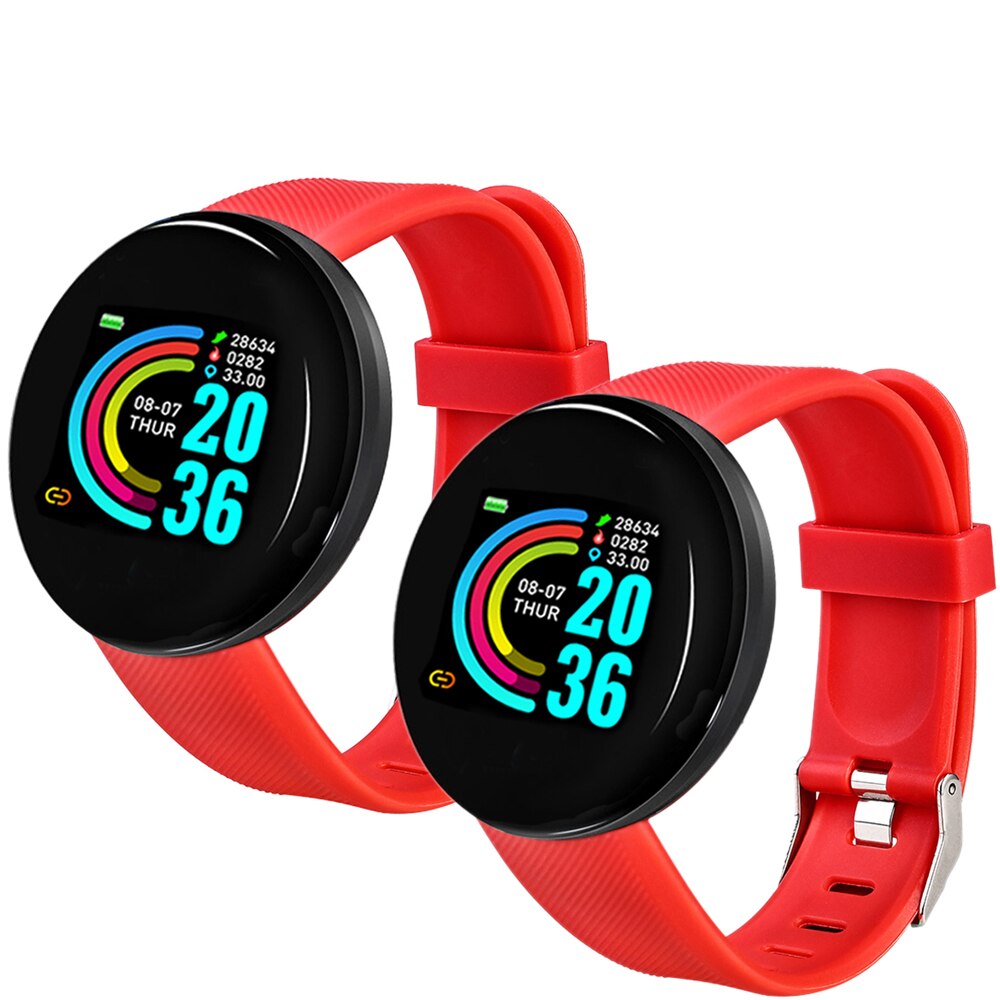 2 PCS D18 Heart Rate Smart Bracelet Man Activity Tracker Smartwatch Sports Tracker Smart Band Wristwatch for Android IOS: Double Red