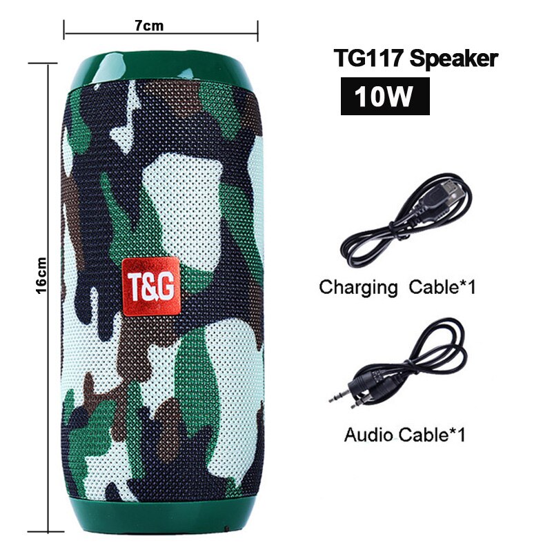 20W TG117 outdoor wireless portable bluetooth speaker, subwoofer waterproof speaker, music center, support USB, TF card caix: TG117 Camouflage