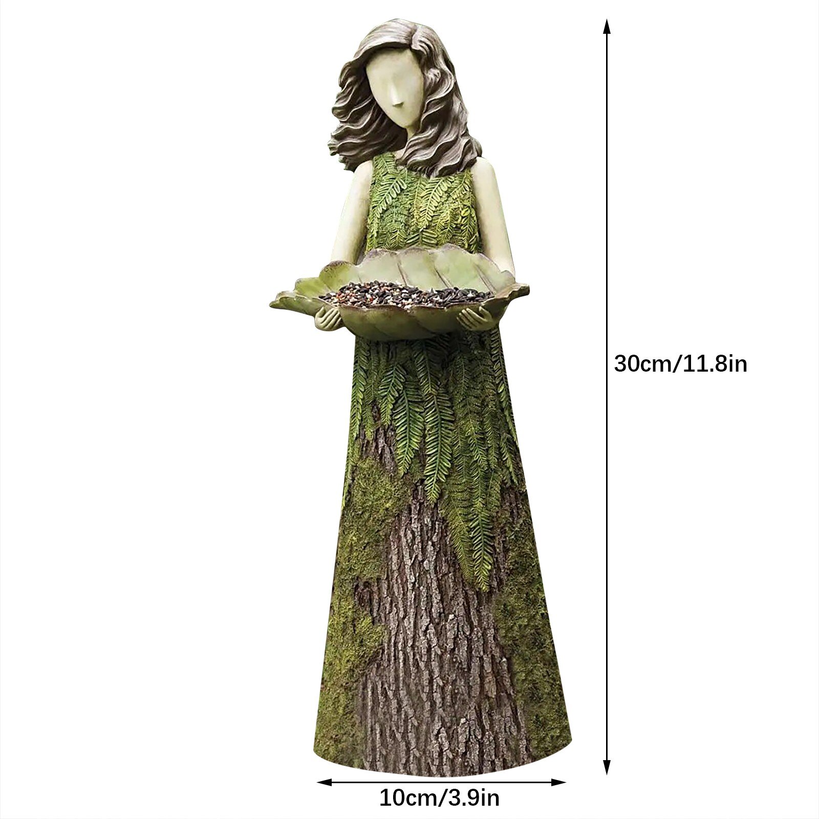 Sherwood Fern Fairy Statuary with Bird Feeder Resin Ornament Outdoor Garden Decoration Crafts Statue Woman Beauty Sculptures