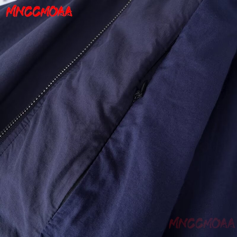 Vrouwen Bomberjack 2024 Herfst Feamle Casual Losse Donkerblauwe Lange Mouw Rits Jas Tops