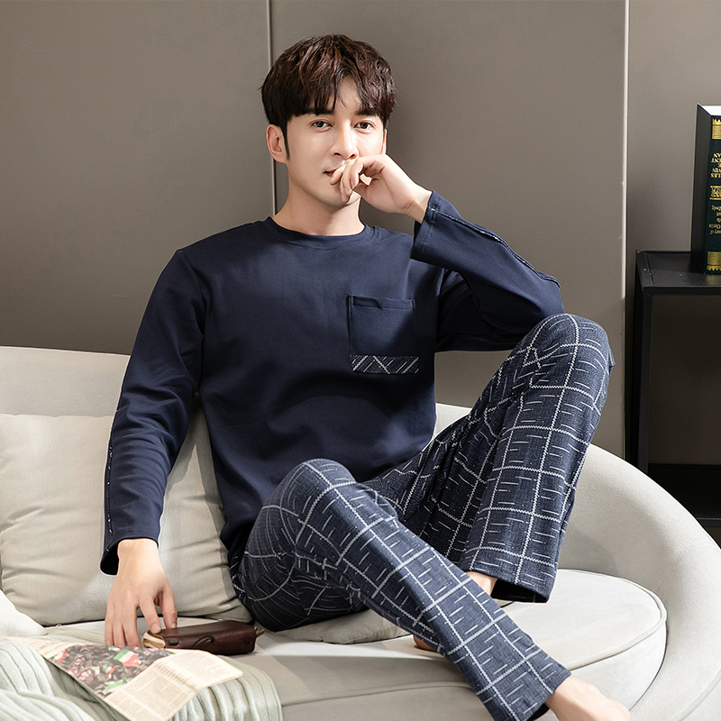Pijama de algodón 100% para hombre, ropa de dormir lisa, de talla grande, para el hogar y la M-4XL, primavera y otoño
