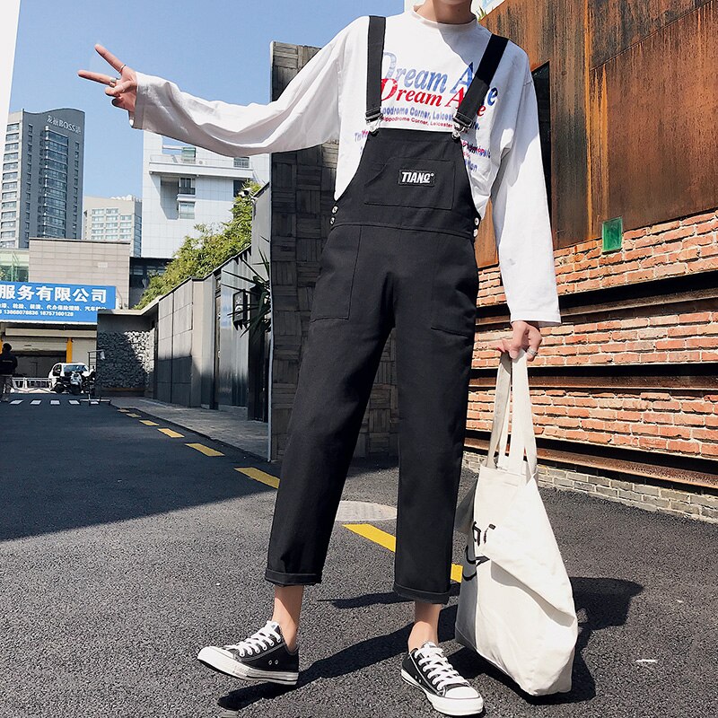 Mens Bib Overalls Jumpsuits Moto Biker Broek Mannelijke Casual Lange Broek Kleding Mannen Broek Mannen Broek Jarretel: XL / Black