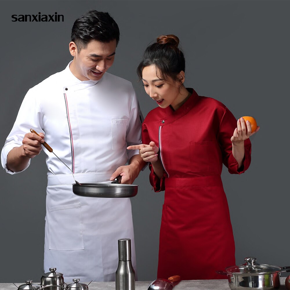 Hoog ademende unisex casual koksjas met verborgen gesp, keuken, catering, restaurant, service, werkuniform