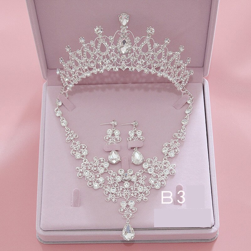 Noble cristal colar headdress brincos de três peças jóias de noiva princesa coroa headdress casamento festa de aniversário jóias: Style3