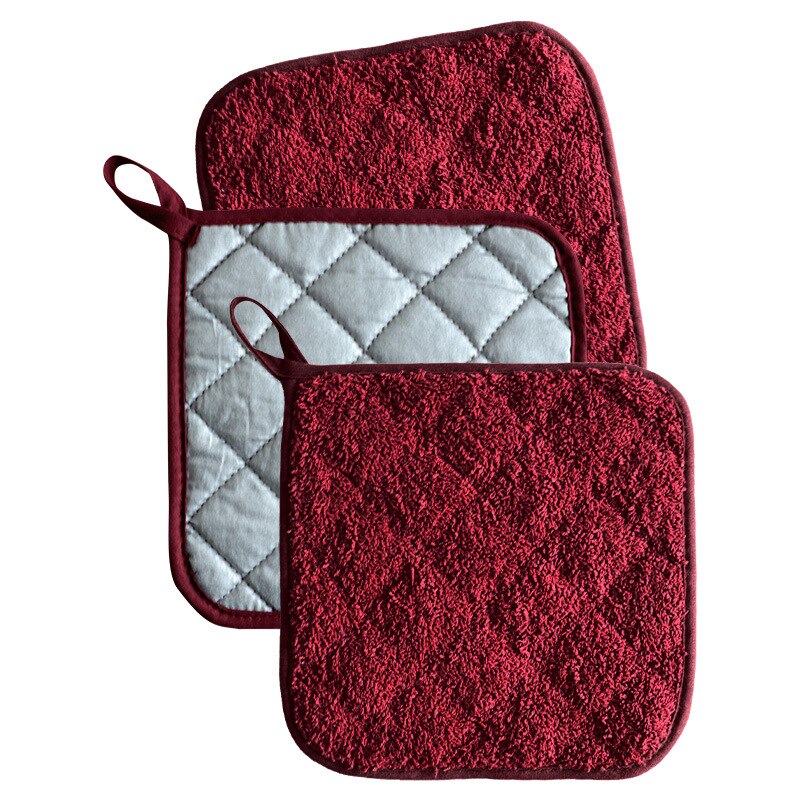 Solid Color Terry Coated Silver Cloth Potholder Placemat Microwave Oven Glove Pot Mat Kitchen Accessories: Burgundy