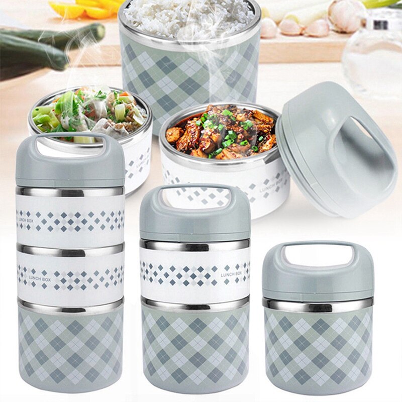 Draagbare roestvrijstalen thermische lunchbox voor op kantoor, lekvrije thermo lunchbox, voedselcontainer