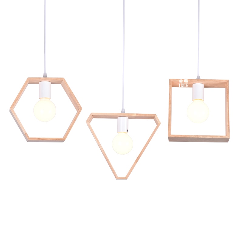 moderne led hanglamp vierkante hexagon driehoek vorm hout nordic lamp plafond home deco keuken gezellige creatieve eetkamer