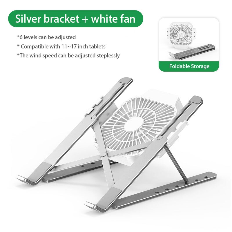 Laptop Stand for MacBook Air Pro Notebook Laptop Stand Bracket With Cooling Fan Foldable Aluminium Alloy Laptop for PC Notebook: Silver white fan