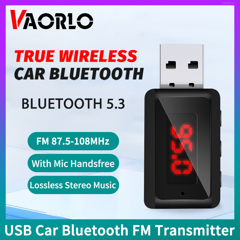 Auto Bluetooth 5.3 Fm-zender USB Draadloze Audio Adapter Handsfree Bellen Met MICROFOON HIFI Stereo Voor Auto FM Radio