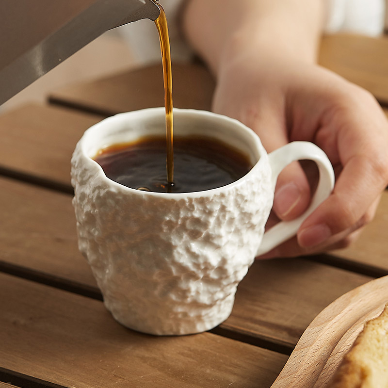 Melkbeker met rotsmotief, ontbijtbeker, keramische espressokop met oorhanger, engelse afternoon tea mok, waterbeker