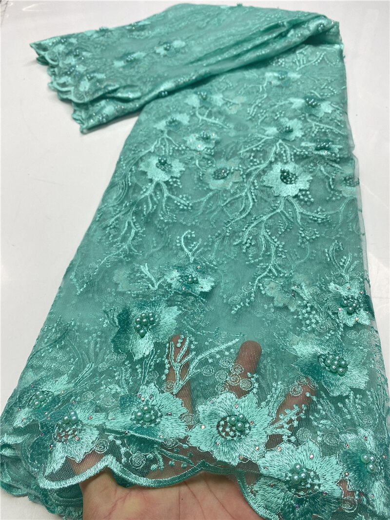 Nigerian Lace Fabrics Beaded Lace Material Embroidered African Tulle Lace Fabric For Wedding Sewing YA3644B-2: Picture 2