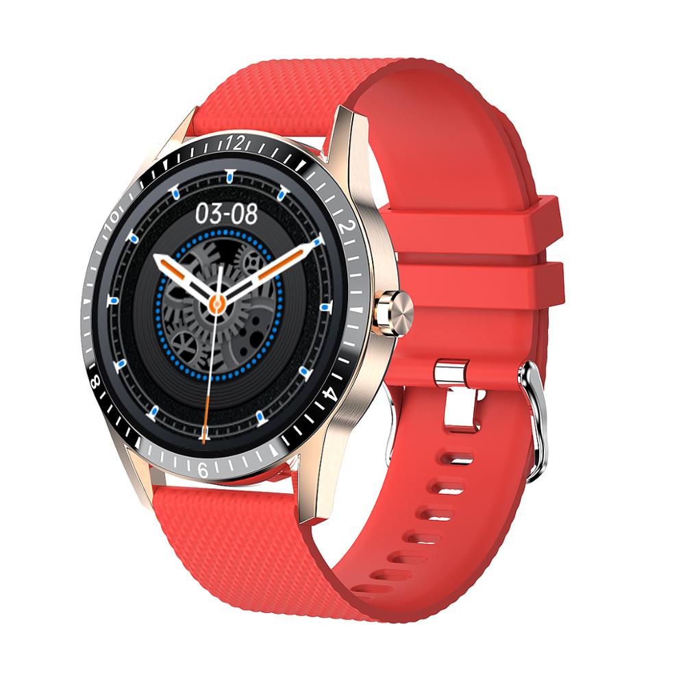 Montre connectée Y20 pour hommes, entièrement tactile, prise en charge des appels Bluetooth, moniteur de fréquence cardiaque, pour téléphone Android IOS PK G20: Gold Red Silica