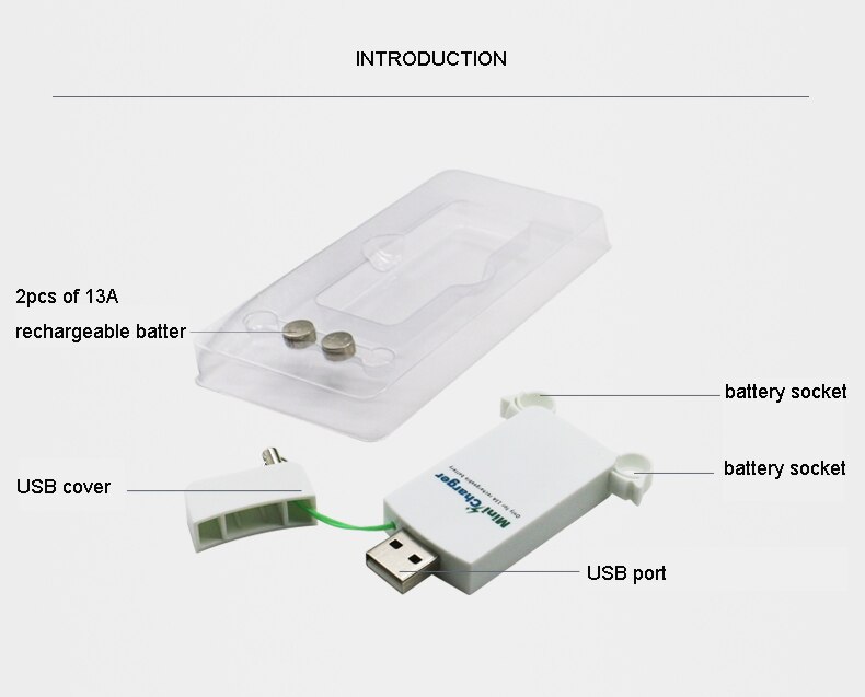 hearing aid equipment Hearing aid battery charger with 2pcs of rechargeable 13A battery portable convenient mini charger