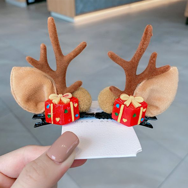 Serre-tête en bois d'élan pour filles, épingle à cheveux, serre-tête de dessin animé, décoration de noël, Super mignon, 2022: Present box B