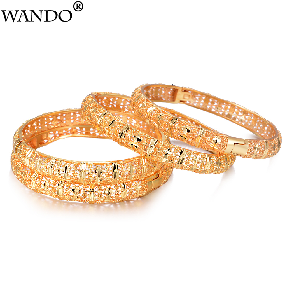 WANDO 4 unids/lote joyería etíope personalizada brazaletes de Color dorado Dubai brazaletes de oro para brazaletes y brazaletes africanos para mujeres