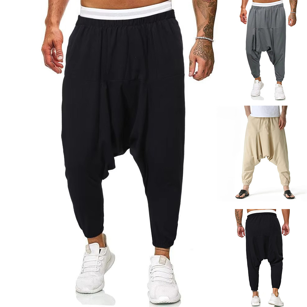 Herren-Haremshose mit tiefem Schritt, japanische Streetwear, individuelles , Trainingshose, knöchellang, lässig, übergroße Herrenhose