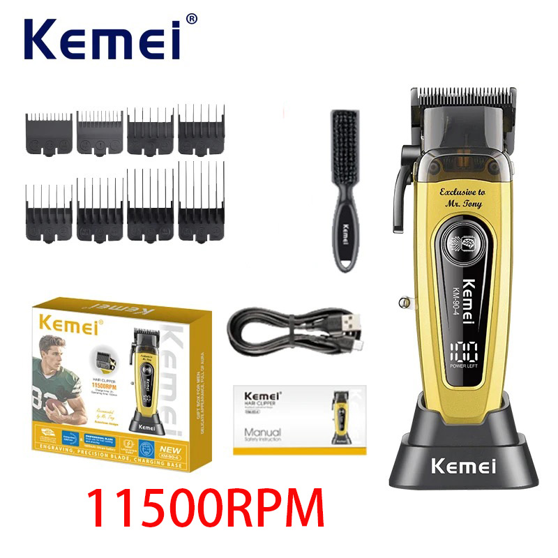 Kemei Brushless Motor Hair Clippers 11500RPM Cordless Barber Electric Hair Trimmer DLC-Blade Hair Cutting Machine: Blue