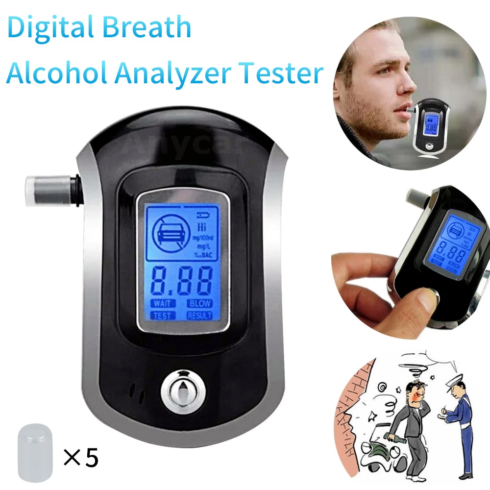 Draagbare Lcd Digitale Adem Alcohol Test Analyzer Blaastest Tester Alcoholicity Meter Detector Zwart