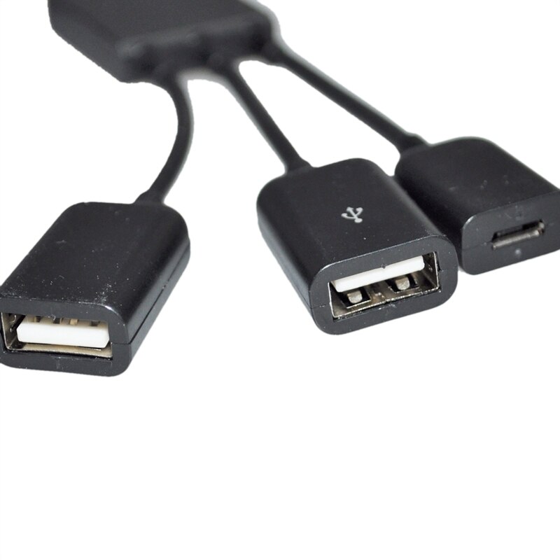 USB 2.0 HUB Splitter 3 Port Way Micro USB Black 19Cm