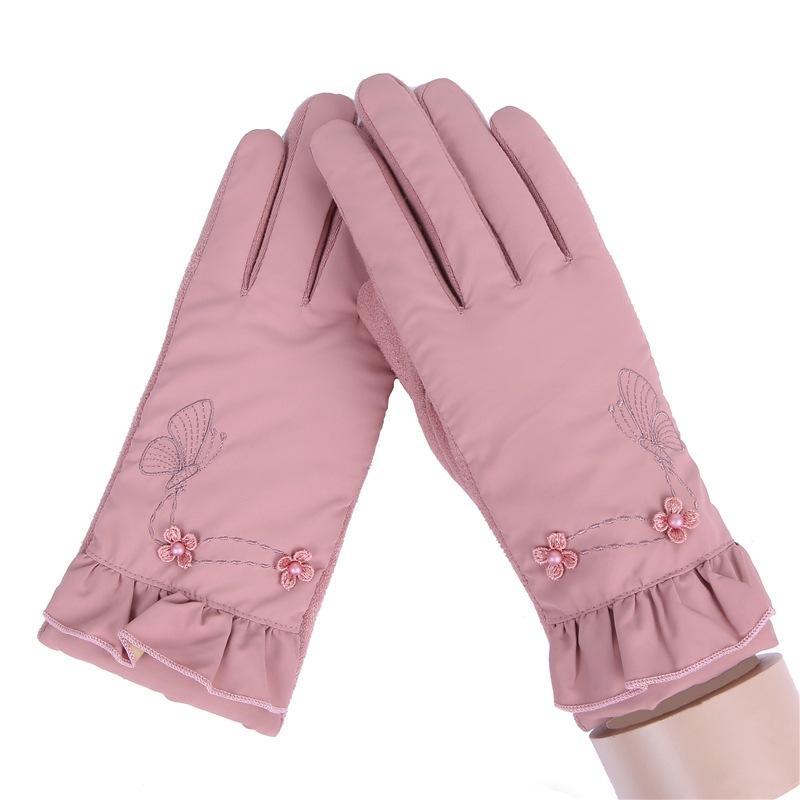 Frauen Casual Solide Voll-Finger Winddicht Touch 027A, 027C, 027D, 027E Bildschirm Unisex Bildschirm, warme Handschuhe: pink027e