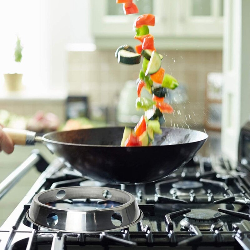 2PCS Stainless Steel Wok Ring/Metallic Round Bottom Wok Rack Universal Size for Gas Stove Fry Pans