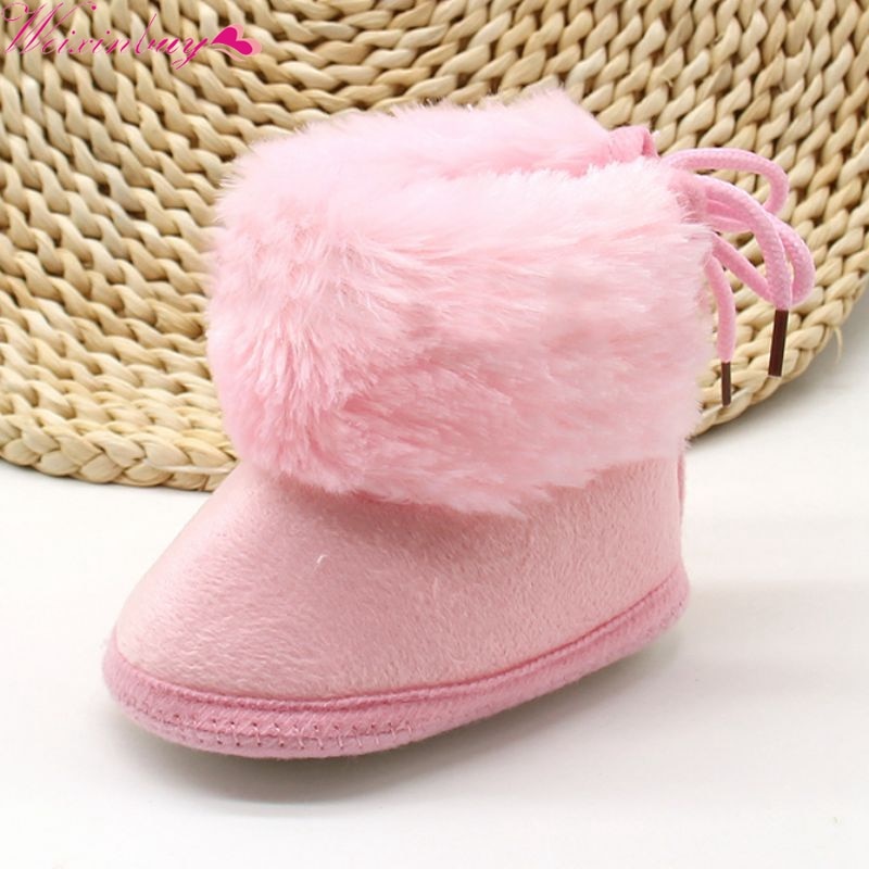 Baby Boots Winter Warm Shoes Baby Girl Toddler Snow Boots With Butterfly-knot Anti-slip Velvet Infant Soft Sole Booties