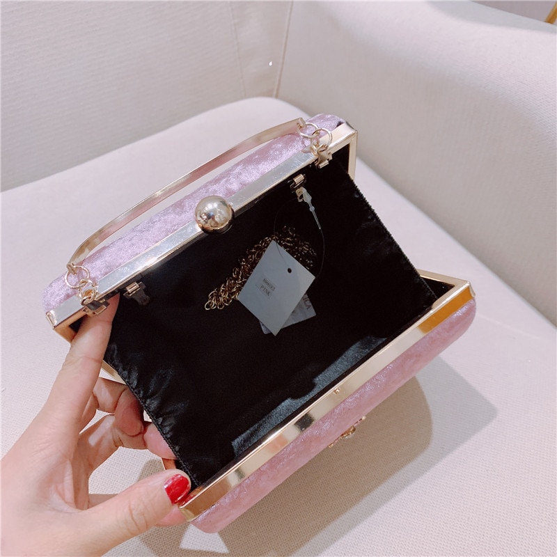 Luxury Boxed Evening Bag Velvet Retro Square Handbag Female Diamond Clutch Bag Gold Wedding Party Purse