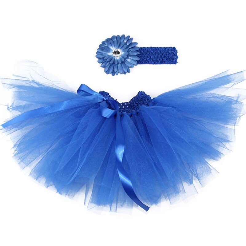 3 Pcs Baby Zuigelingen Mesh Tutu Rok Riem Bloem Hoofdband Set Fotografie Props: Blauw